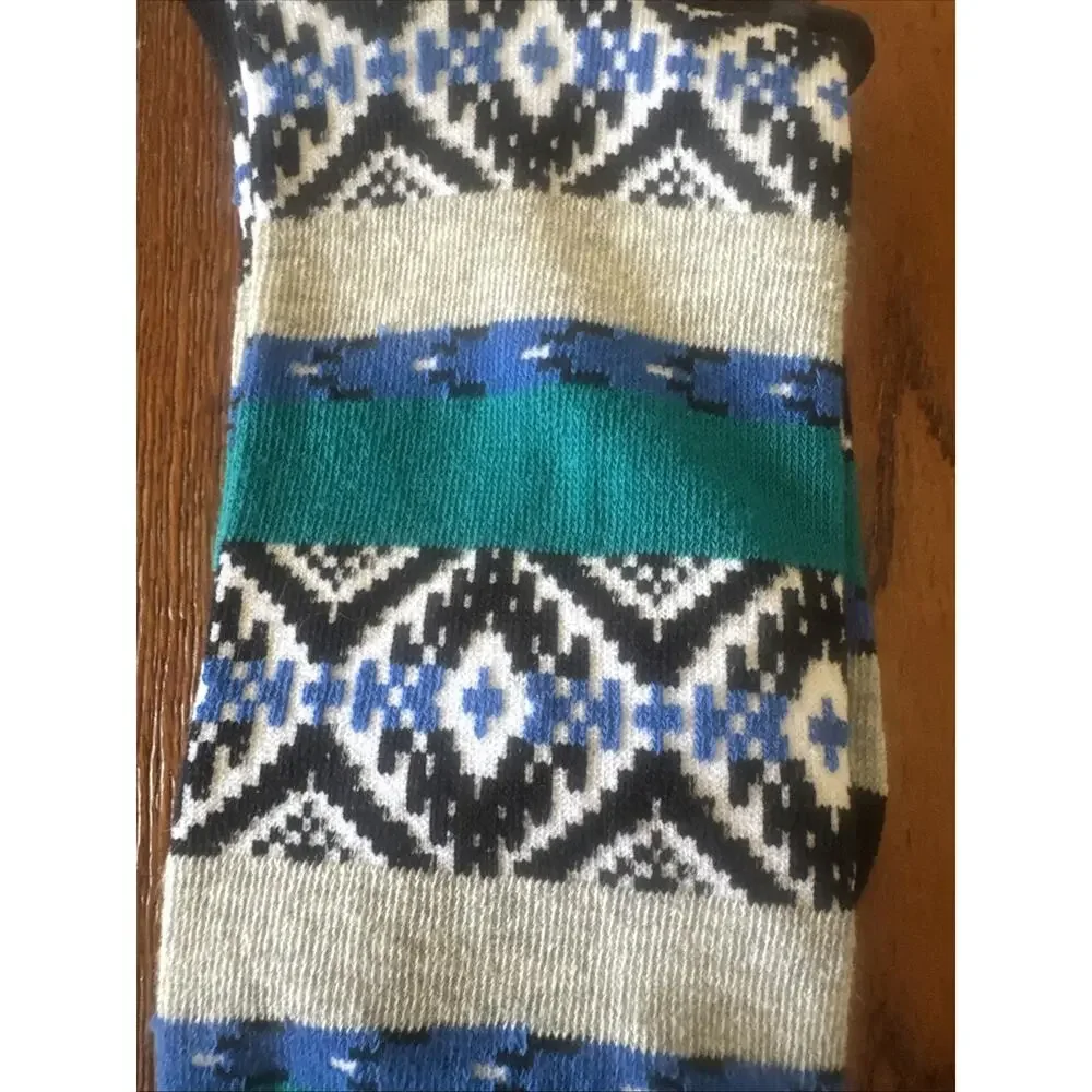 Florsheim Shoe Company Mens Fair Isle Geometric Crew‎ Socks Teal Blue Black 8-13